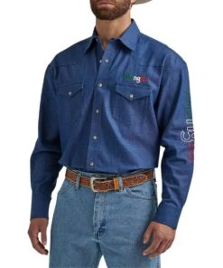 Wrangler Men's Logo Mexico Snap Shirt