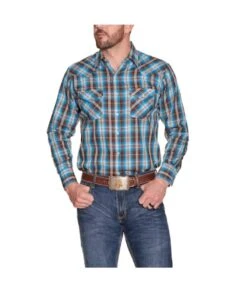 Ely Walker Men's Turquoise Plaid Snap Shirt