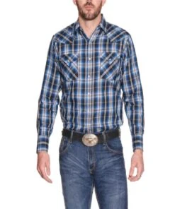 Ely Walker Men's Blue Plaid Snap Shirt