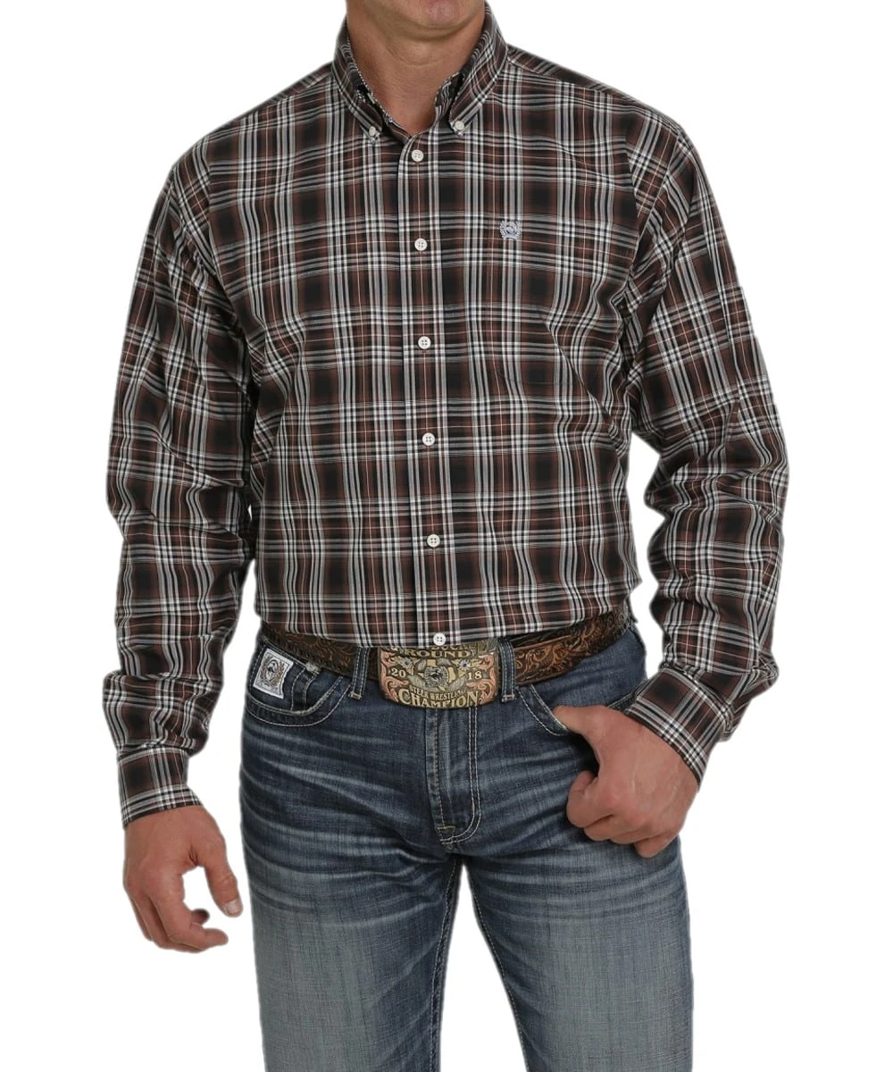 Cinch Men's Brown Plaid Button Down Shirt 1 Cinch Men's Brown Plaid Button Down Shirt