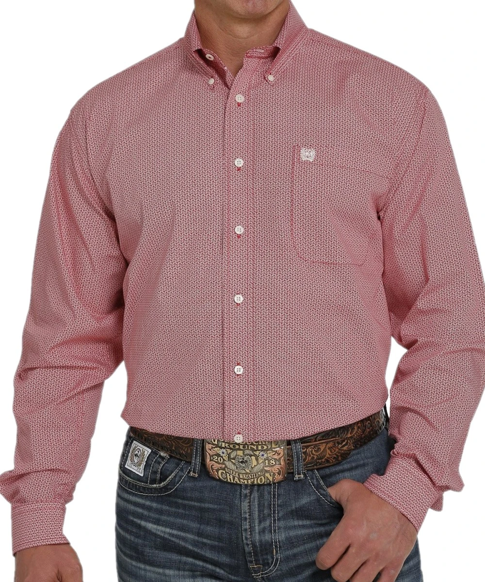 Cinch Men's Red Geo Print Button Down Shirt 1 Cinch Men's Red Geo Print Button Down Shirt