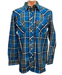 Crazy Cowboy Men's Blue Plaid Long Sleeve Snap Shirt