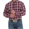 Cinch Men's Red, White And Blue Plaid Button Down Shirt