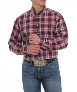 Cinch Men's Red, White And Blue Plaid Button Down Shirt